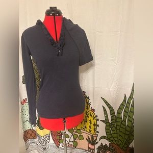 Polo Jeans Company Women's dark blue V-Neck Ruffle Accent Waffle Shirt Size Med